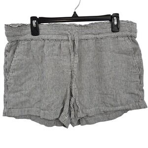 LOFT Linen Blend Short Women L Striped Drawstring Pockets Nautical Coastal Beach